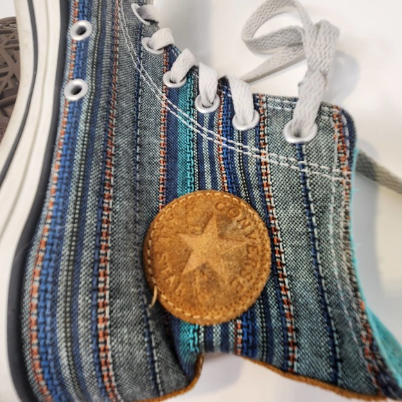 Converse All Star High Top Peacock Acor Striped Sneakers Mens 9 Womens 11 Teal - Picture 9 of 10